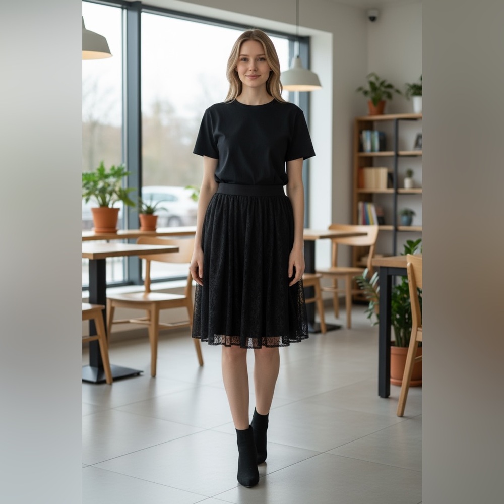 Black Lace Midi Skirt 18-20 Whimsigoth Fairy Witchy Elastic‎ Waist Lane Bryant